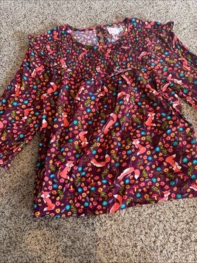 wonder nation Burgundy Floral Fox Print Long Sleeve Top